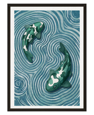 Double Carpe Turquoise avec cadre