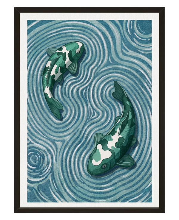 Double Carpe Turquoise avec cadre