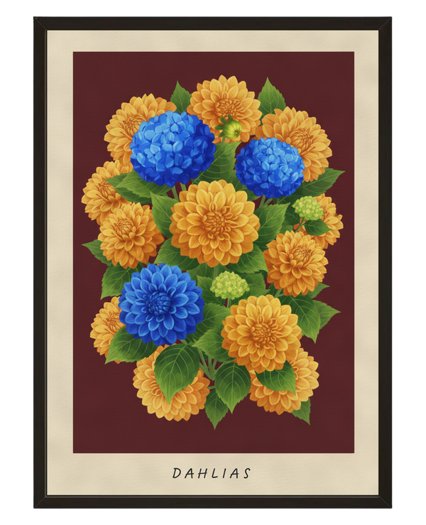 Bouquet Dahlias avec cadre